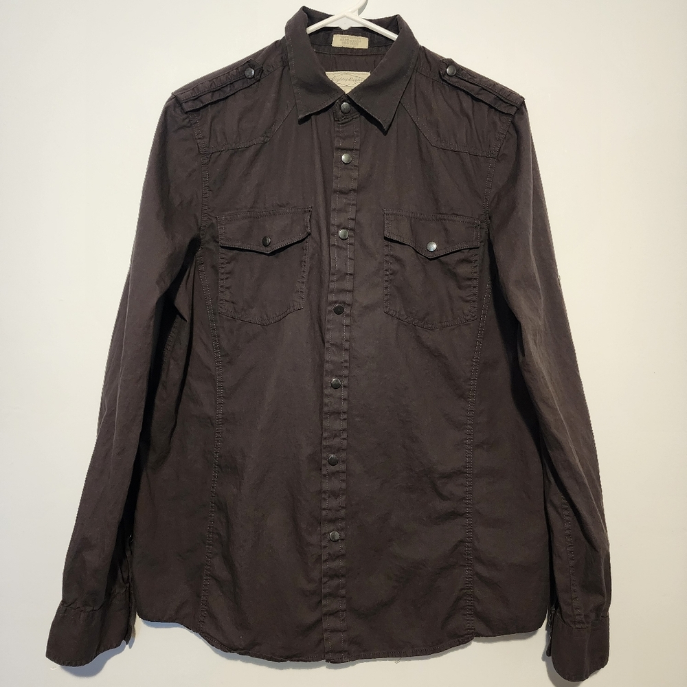Eighty Eight Black Washed Button-Up Shirt w/ Epaulets – Men’s S